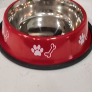 Stainless Steel Pet Bowl with Red Rim